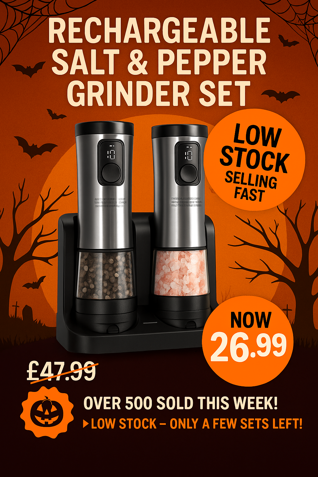 Premium Rechargeable Salt & Pepper Grinder Set