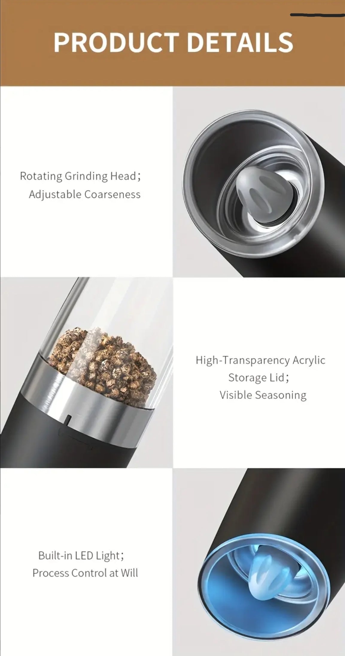 Rechargeable Gravity Salt & Pepper Grinder Gift Set – 2 Pac