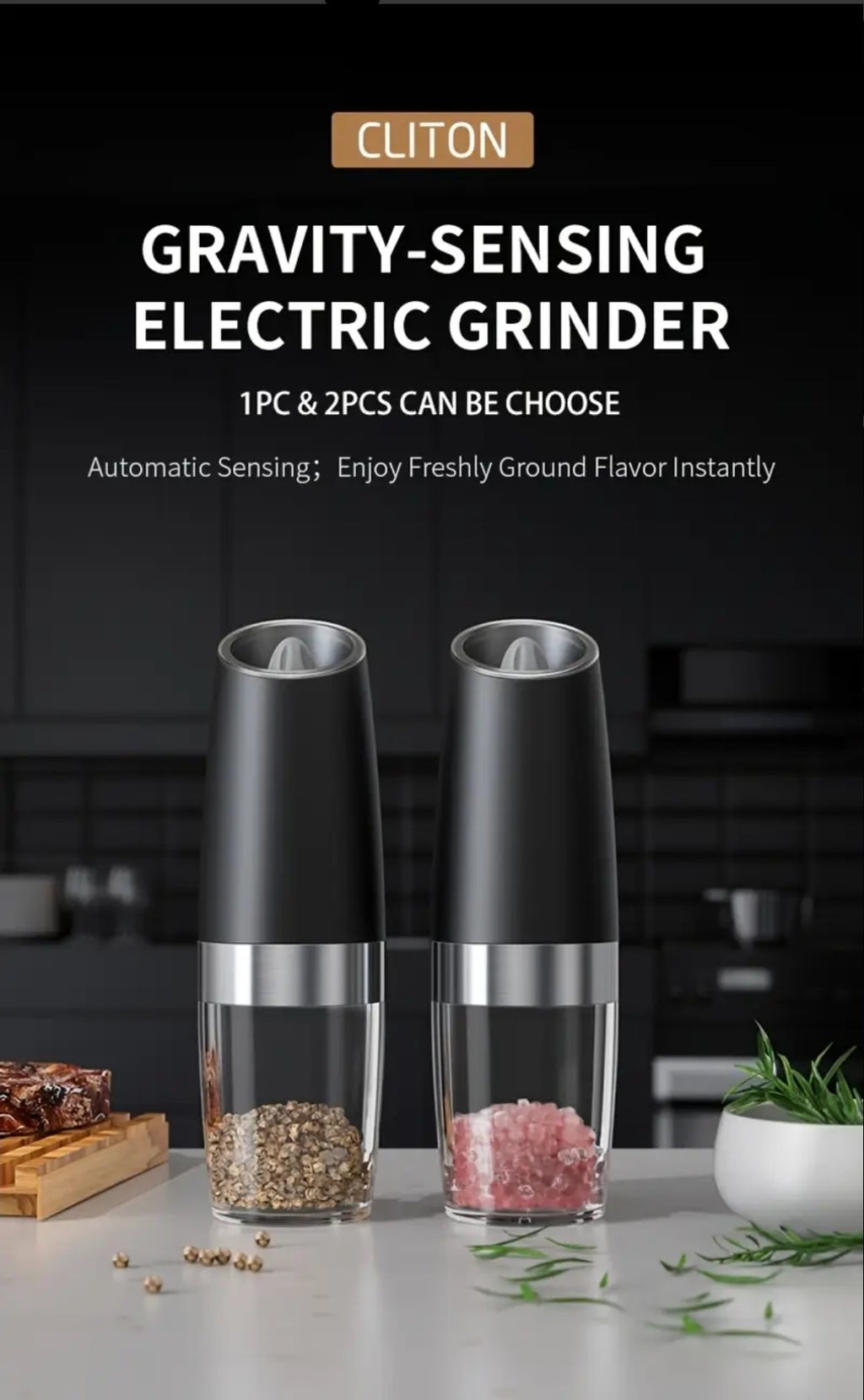 Rechargeable Gravity Salt & Pepper Grinder Gift Set – 2 Pac