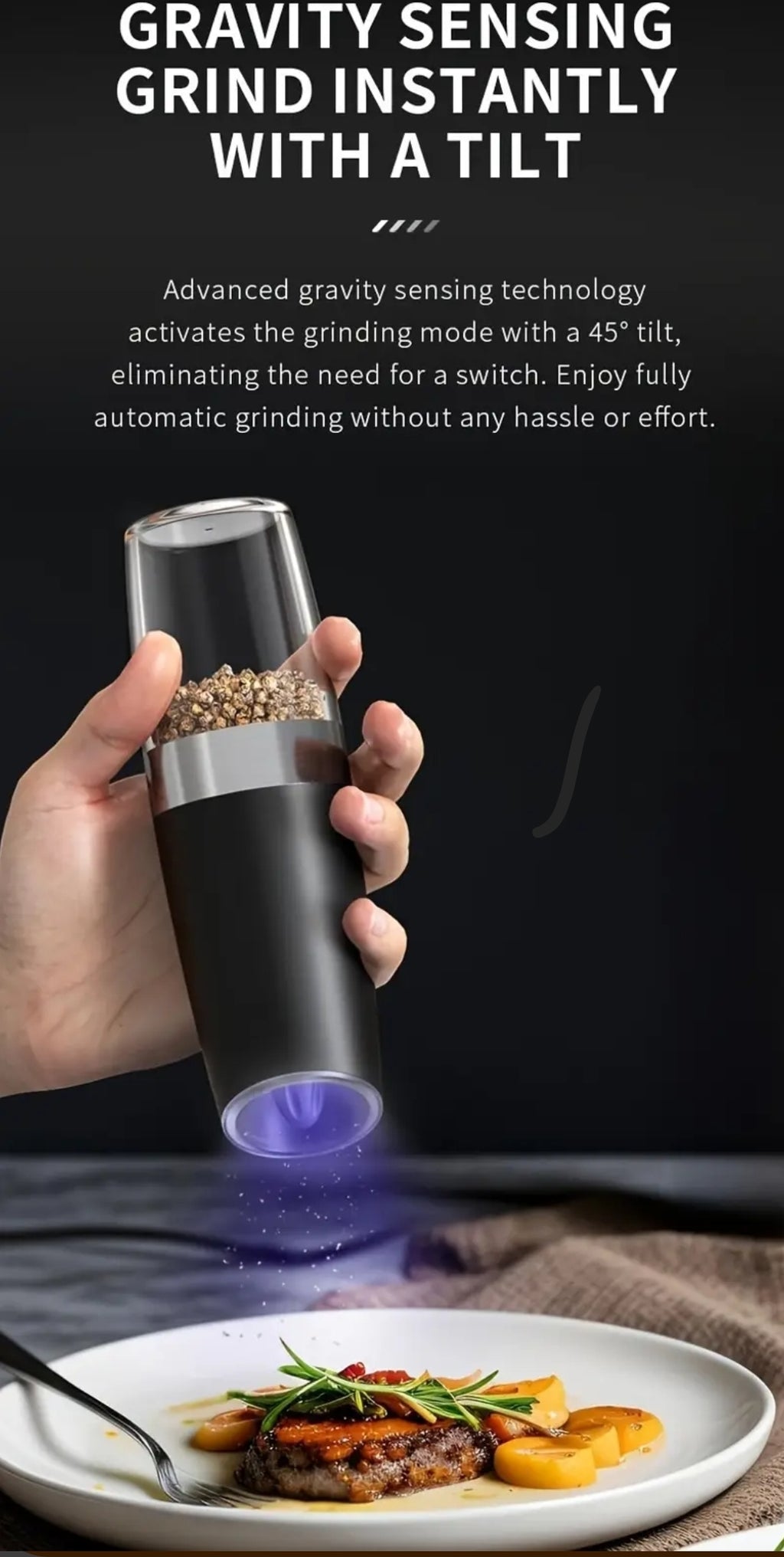 Rechargeable Gravity Salt & Pepper Grinder Gift Set – 2 Pac